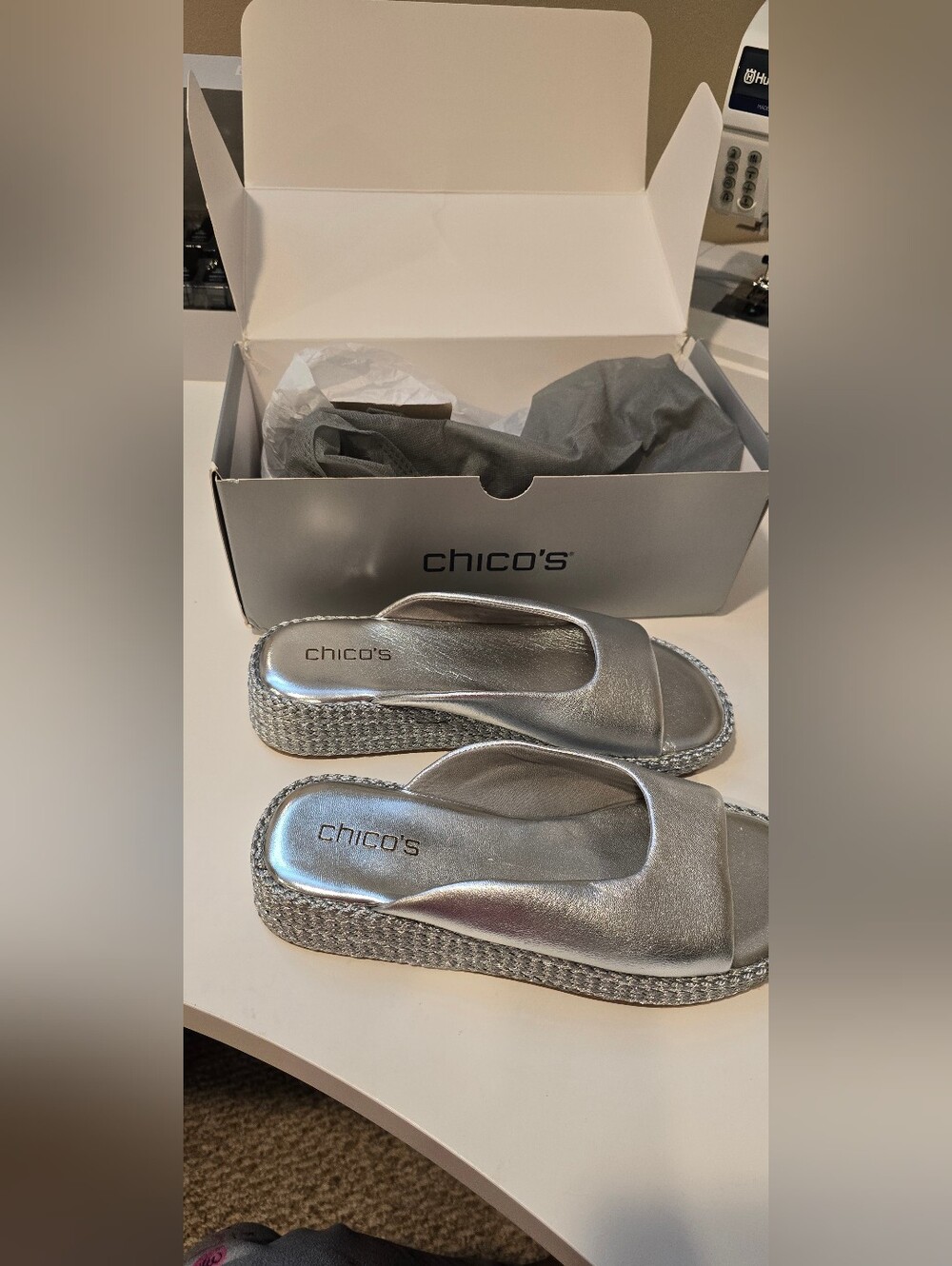 Chico's Metallic Silver Phoenix Flatform Slide Mules